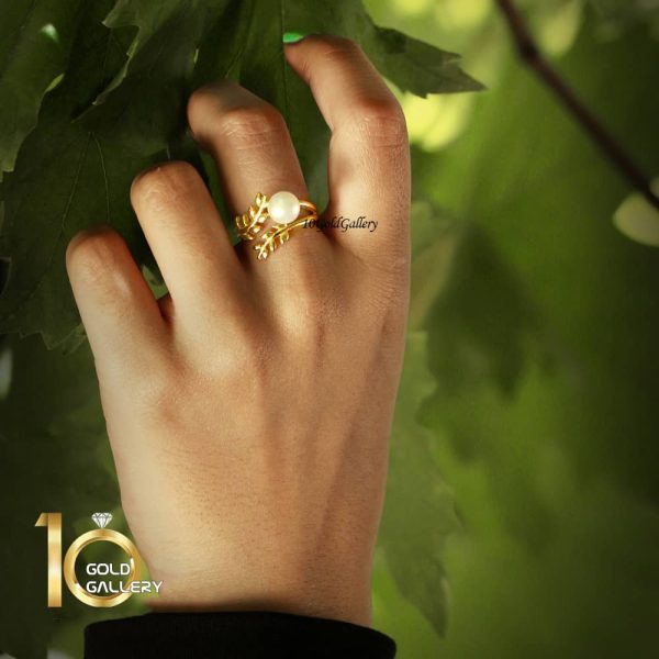 انگشتر طلا زنانه طرح شاخه گل با مروارید کد CR336