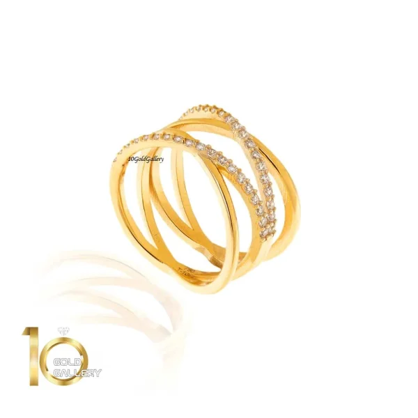 انگشتر-طلا-طرح-ضربدری-ساده-و-نگیندار