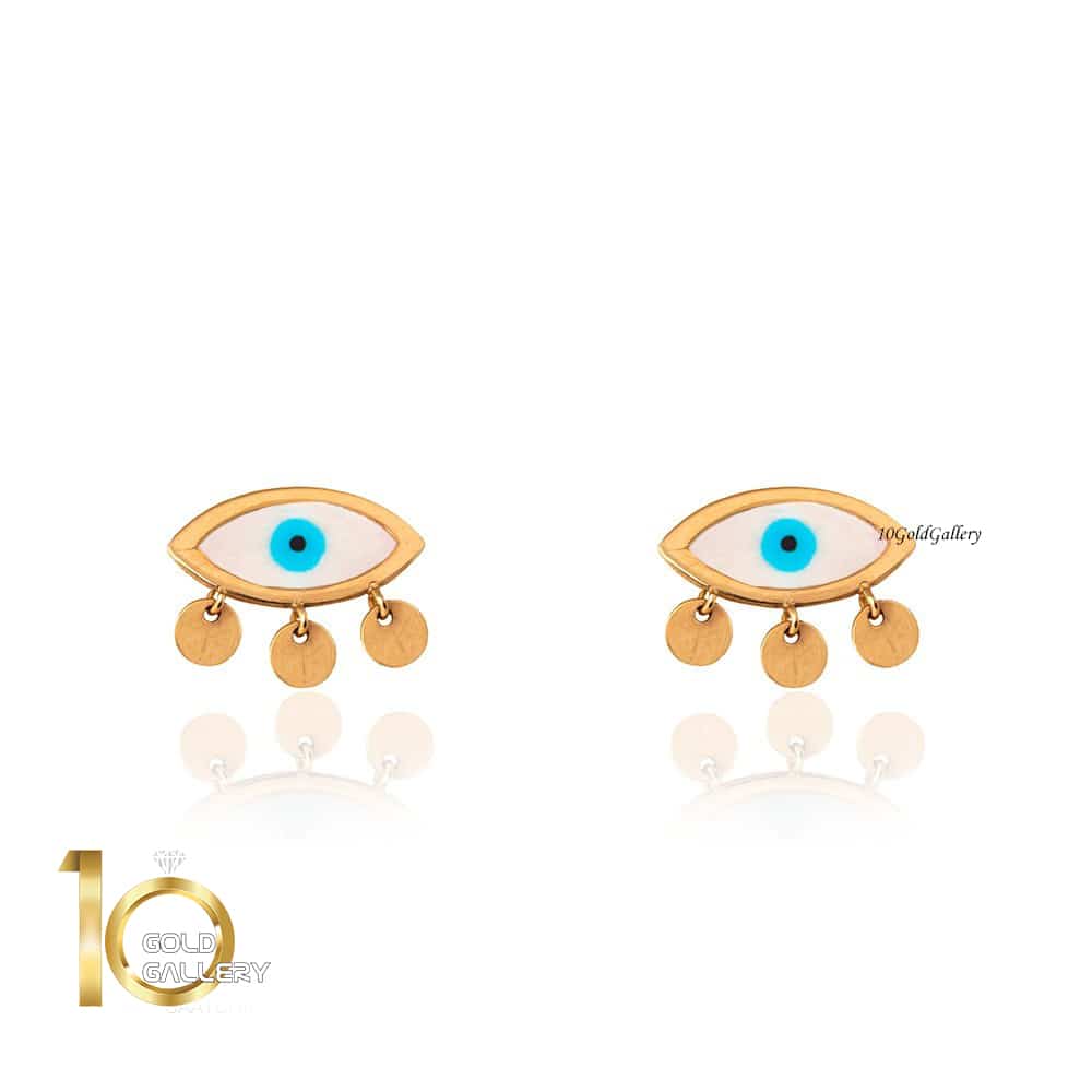 CE369 گوشواره طلا طرح چشم نظر با پولک-min گوشواره طلا طرح چشم نظر با پولکی کد CE369