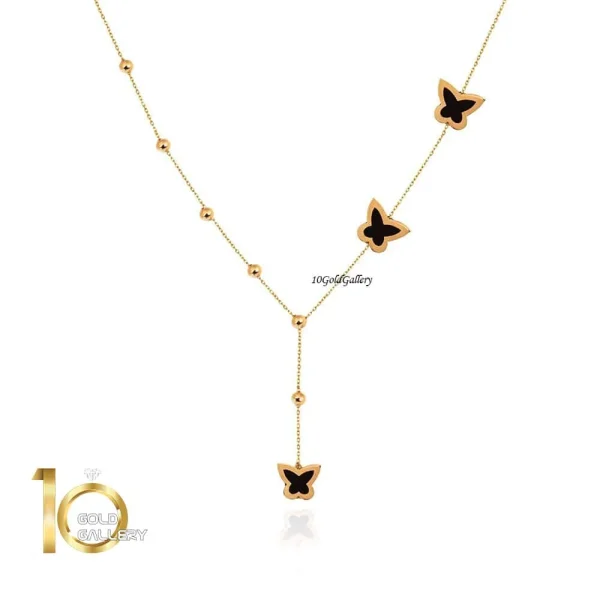 گردنبند-طلا-طرح-پروانه-مشکی-میناکاری