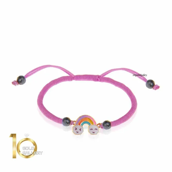 دستبند-طلا-ی-کودک-بافت-صورتی-با-پلاک-طلا-طرح-پروانه