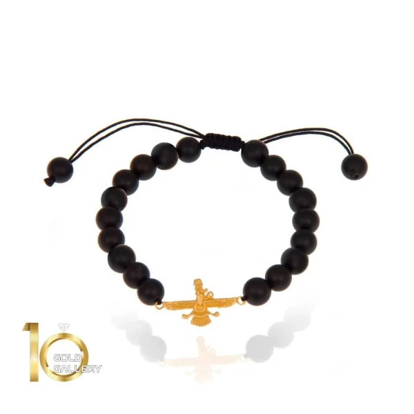 دستبند-سنگ-مردانه-با-پلاک-طلا-فروهر