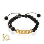 دستبند سنگ مردانه با پلاک طلا طرح کارتیه کد MB110
