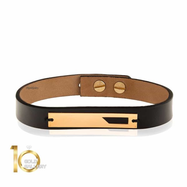 دستبند چرم مردانه با پلاک طلا کد MB133