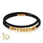 -دستبند-چرم-مردانه-طلا-با-پلاک-کارتیه