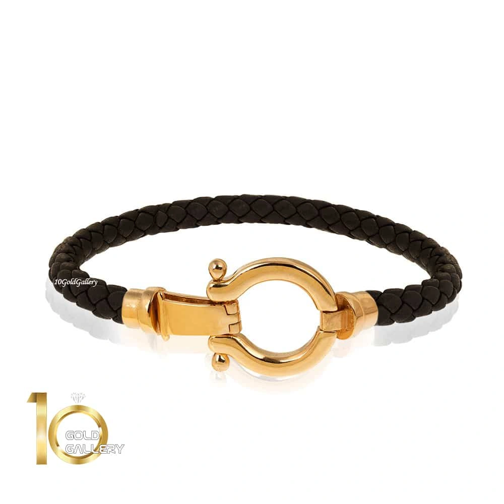 MB143-دستبند-چرم-مردانه-با-پلاک-طلا-طرح-امگا-min دستبند-چرم-مردانه-با-پلاک-طلا-طرح-امگا