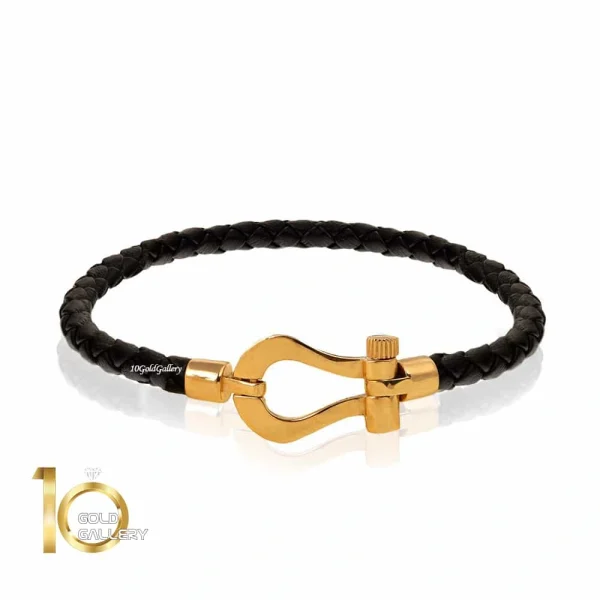 دستبند-چرم-مردانه-با-لاک-طلا-طرح-فرد