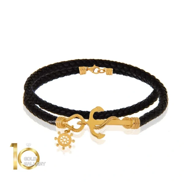 دستبند-چرم-مردانه-طرح-لنگر-یک-حلقه