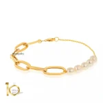 دستبند-طلا-طرح-زنجیر-کارتیه-با-مروارید