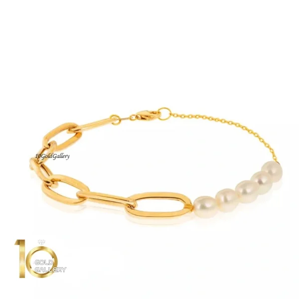 دستبند-طلا-طرح-زنجیر-کارتیه-با-مروارید