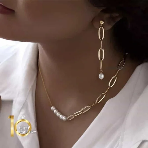 نیم-ست-طلا-طرح-زنجیر-کارتیه-با-مروارید