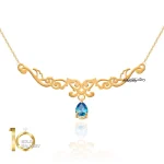 گردنبند-طلا-زنانه-طرح-اسلیمی-با-سنگ-آبی-توپاز