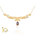 گردنبند-طلا-زنانه-طرح-اسلیمی-با-سنگ-بنفش-آماتیس