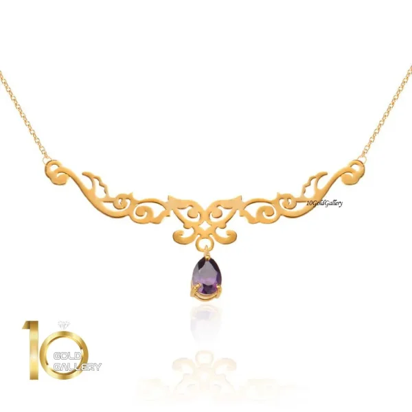 گردنبند-طلا-زنانه-طرح-اسلیمی-با-سنگ-بنفش-آماتیس
