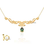 گردنبند-طلا-زنانه-طرح-اسلیمی-با-سنگ-سبز-سیبرین