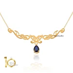 گردنبند-طلا-زنانه-طرح-اسلیمی-با-سنگ-سرمه-ای-یاقوت-کبود