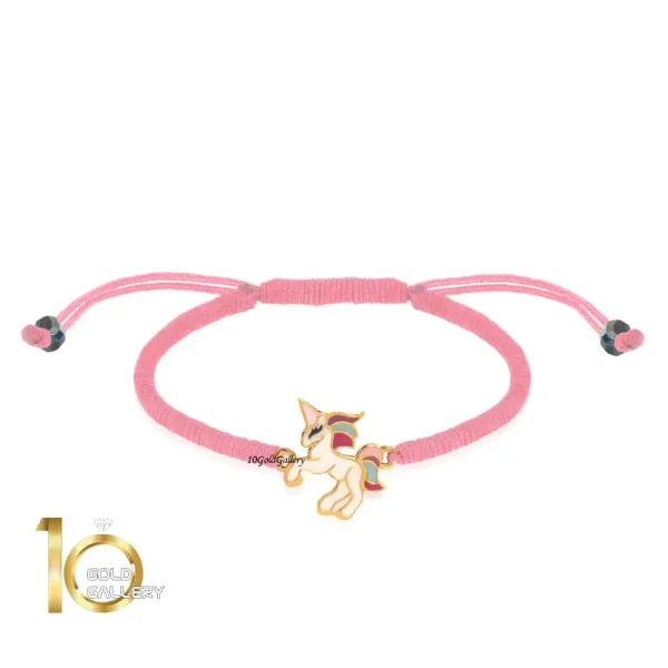 دستبند-بافت-کودک-با-پلاک-طلا-طرح-یونیکورن