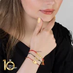 دستبند-سنگ-و-بافت-زنانه-با-پلاک-طلا-طرح-برگ