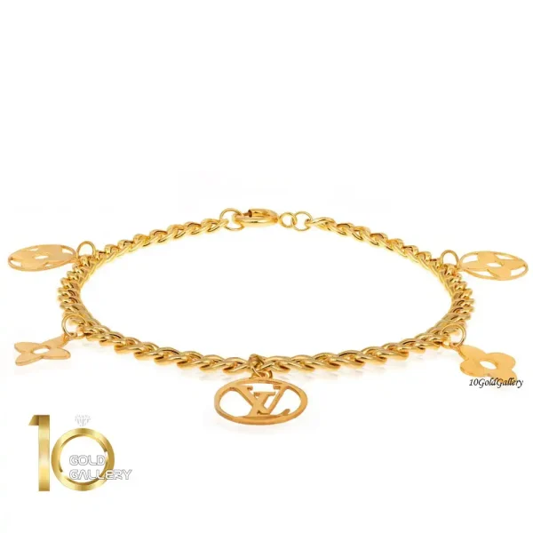 دستبند-طلا-با-زنجیر-کارتیر-و-پلا-های-طرح-لویی-ویتون