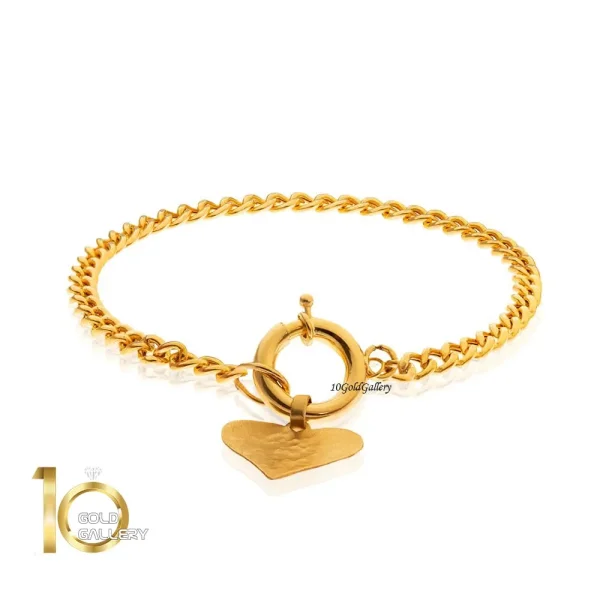 دستبند-طلا-طرح-زنجیر-کارتیر-با-آویز-قلب-چکشی