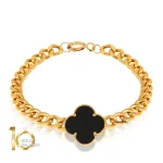 دستبند-طلا-طرح-زنجیر-کارتیه-با-گل-ونکلیف-مشکی