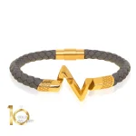 دستبند-چرم-زنانه-با-پلاک-طلا-طرح-LV-طوسی