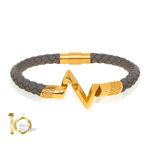 دستبند-چرم-زنانه-با-پلاک-طلا-طرح-LV-طوسی
