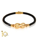 دستبند-چرم-زنانه-با-پلاک-طلا-طرح-فرد