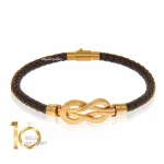 دستبند چرم زنانه با پلاک طلا طرح فرد کد XB988 - تصویر 5