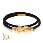 دستبند-چرم-زنانه-با-پلاک-طلا-طرح-فرد