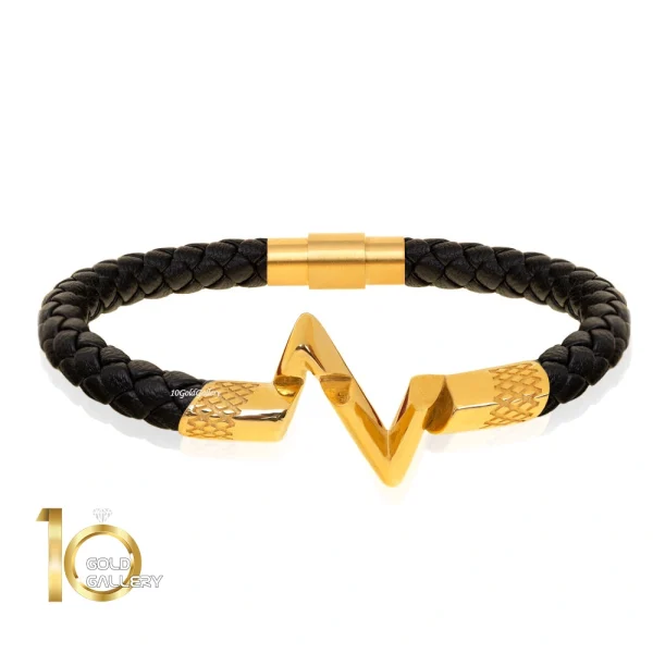 دستبند-چرم-مردانه-با-پلاک-طلا-طرح-LV
