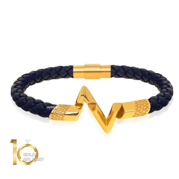 دستبند-چرم-مردانه-با-پلاک-طلا-طرح-LV