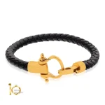 دستبند-چرم-مردانه-با-پلاک-طلا-طرح-امگا