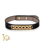 دستبند-چرم-مردانه-با-پلاک-طلا-بدون-مدل