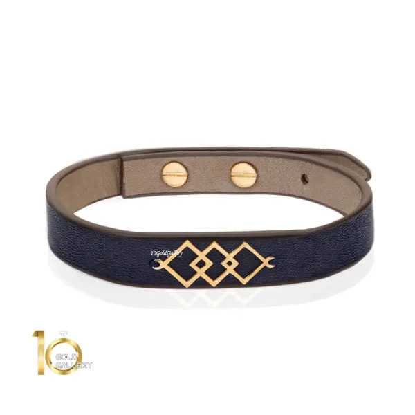 دستبند-چرم-مردانه-با-پلاک-طلا
