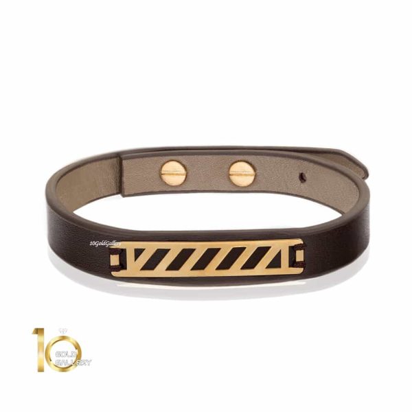 دستبند چرم مردانه با پلاک طلا کد MB163