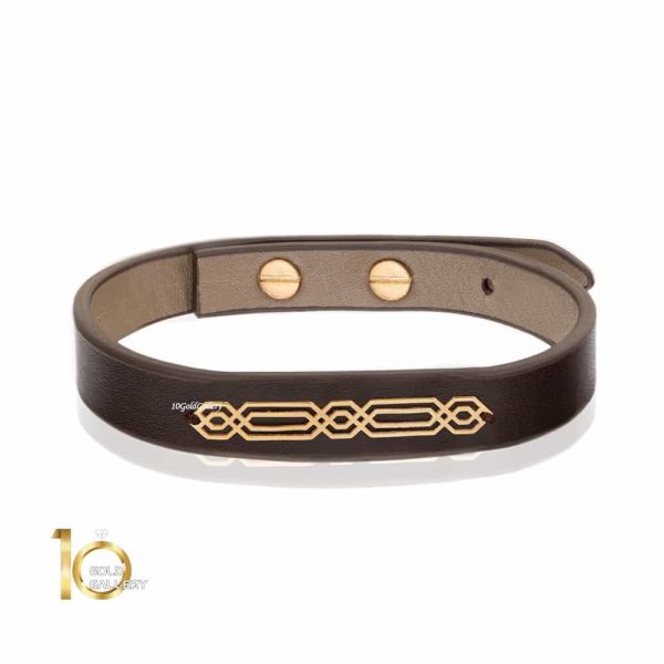 دستبند چرم مردانه با پلاک طلا کد MB164
