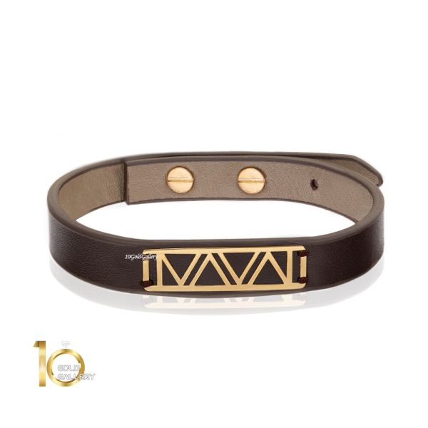 دستبند چرم مردانه با پلاک طلا کد MB165