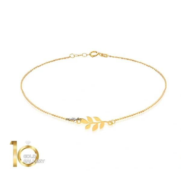 پابند طلا با پلاک طرح برگ