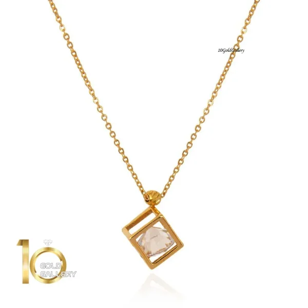 گردنبند-طلا-زنانه-طرح-مکعب-با-کریستال