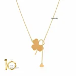 گردنبند-طلا-طرح-گل-شبدر-با-آویز-قلب