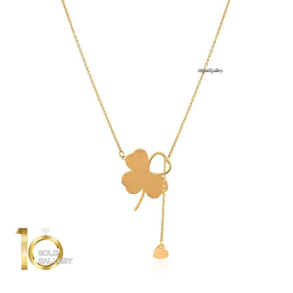 گردنبند-طلا-طرح-گل-شبدر-با-آویز-قلب-کد-LN850 گردنبند-طلا-طرح-گل-شبدر-با-آویز-قلب