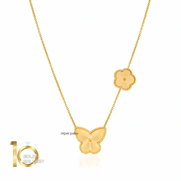 گردنبند طلا طرح گل و پروانه