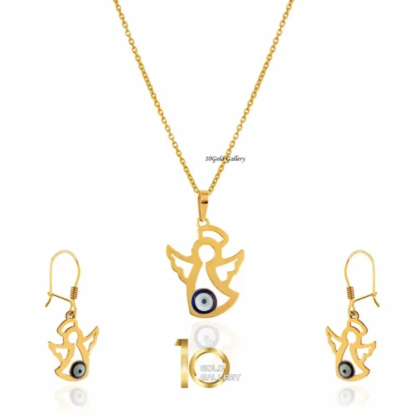 نیم ست طلا کودک طرح فرشته با چشم نظر