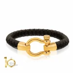 دستبند چرم مردانه با پلاک طلا کد MB151