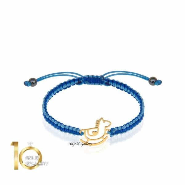 دستبند بافت کودک با پلاک طلا طرح اسب