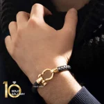 دستبند چرم مردانه با پلاک طلا کد MB151 - تصویر 2