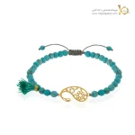 دستبند سنگ زنانه با پلاک طلا طرح بته جقه کد XB974
