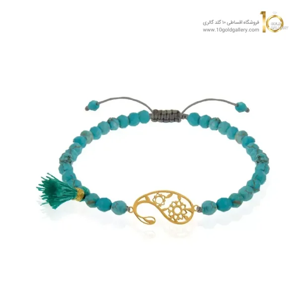 دستبند سنگ زنانه با پلاک طلا طرح بته جقه کد XB974