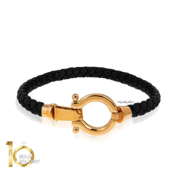 دستبند-چرم-زنانه-با-پلاک-طلا-طرح-امگا